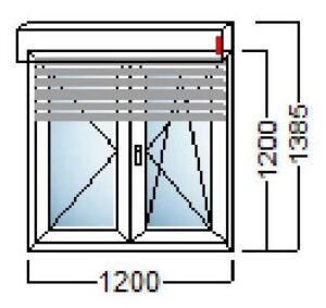 Skica za dvokrilni prozor 120x120 sa roletom